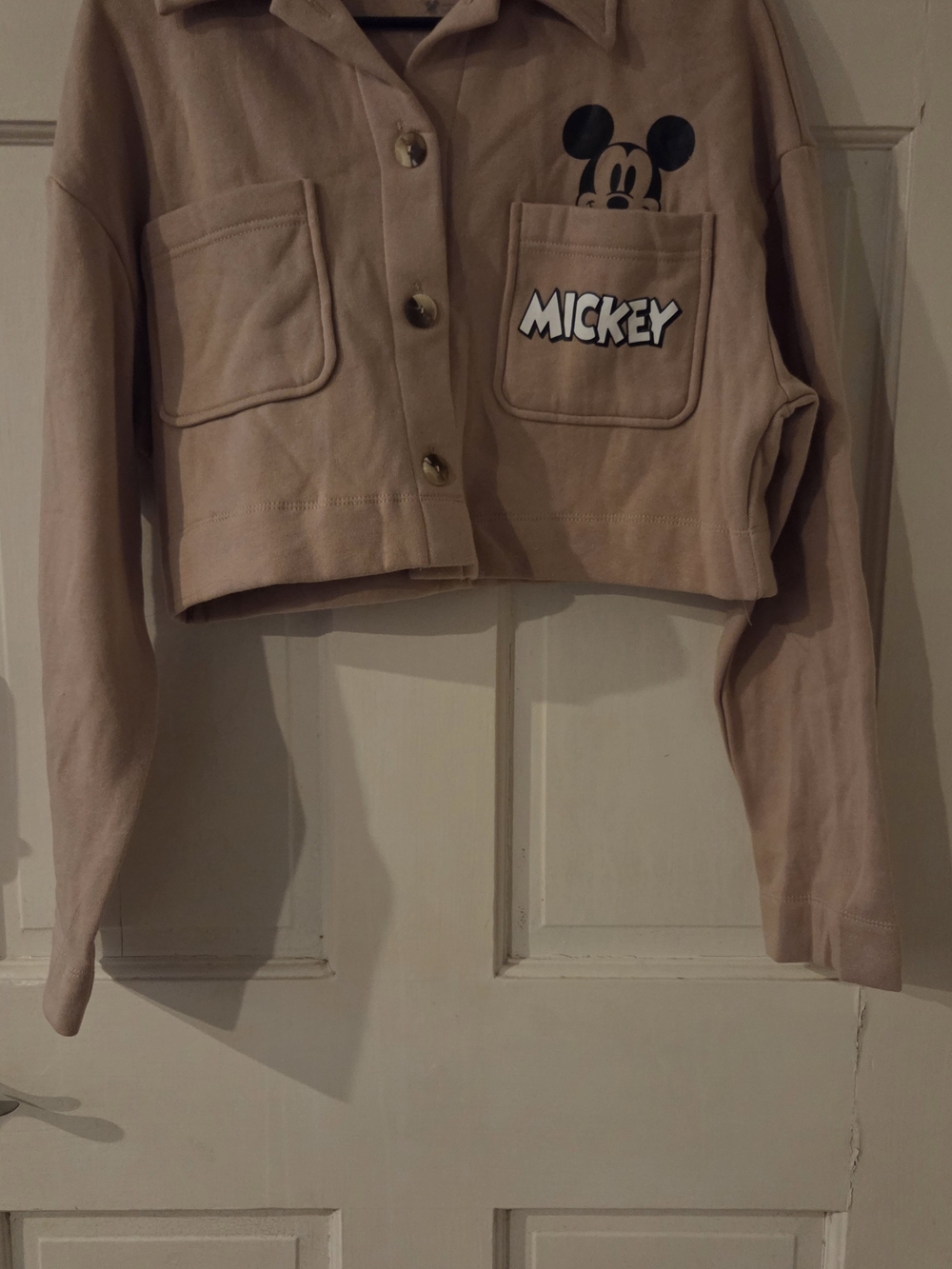 Disney Mickey Cropped Jean Jacket - Tan